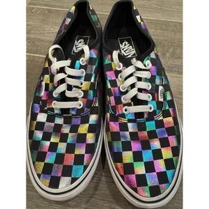 Vans Rainbow Metallic Checkerboard Sneakers Men's Size 11 Lace-Up Skate Shoes